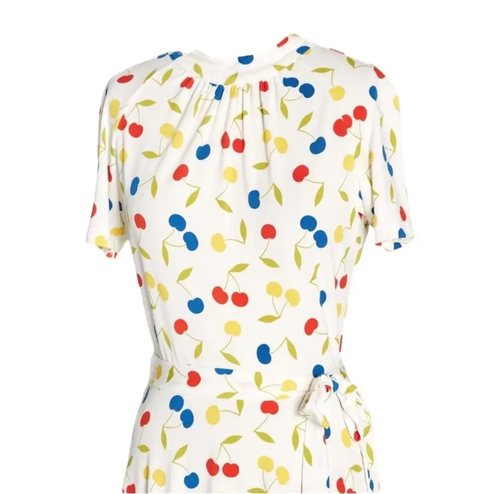 ModCloth Cherry Print retro swing Fit & Flare Dress mock neck & belt XL